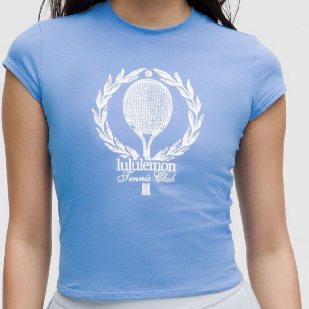 Lululemon Organic Cotton Blend Baby Tee *Tennis Club Size M Pool Party NWT